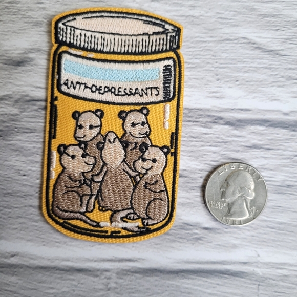 Opossum Anti Depressants Silly Cute Embroidered Iron on Patch - Picture 2 of 2